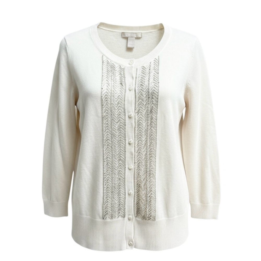 Banana Republic Women’s Cream Wool Cardigan Sweater Size Medium Sequin Bead
